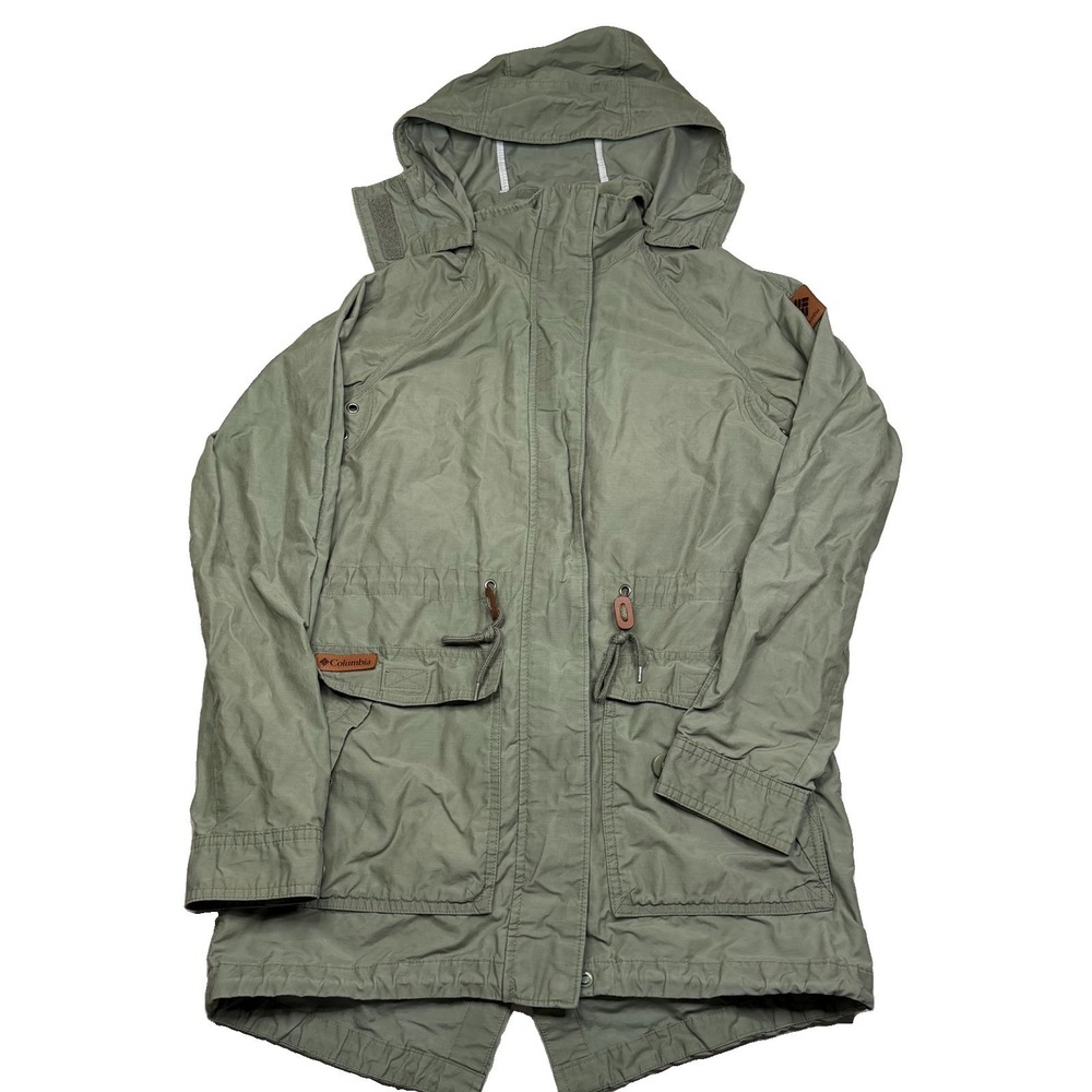 Columbia Jacket Women XS Parka Lightweight Hooded Khaki Green Full Zip